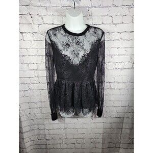 Womens SAU Size 6 Black Lace Long Sleeve Top